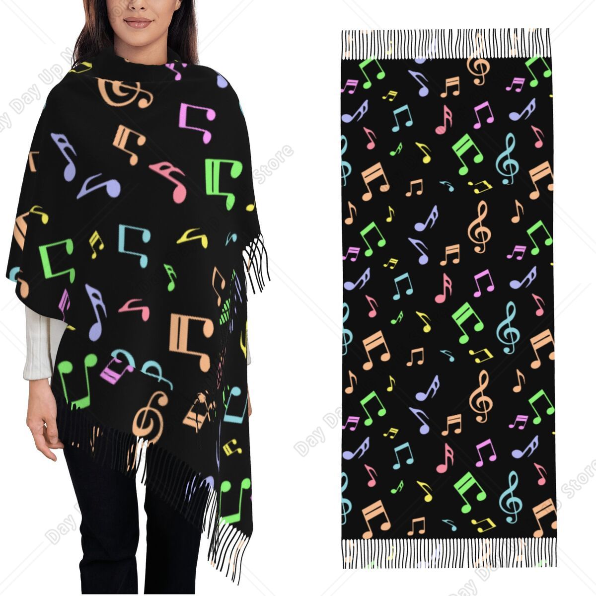 Pashmina Wrap Large - Chal con diseño de notas musicales