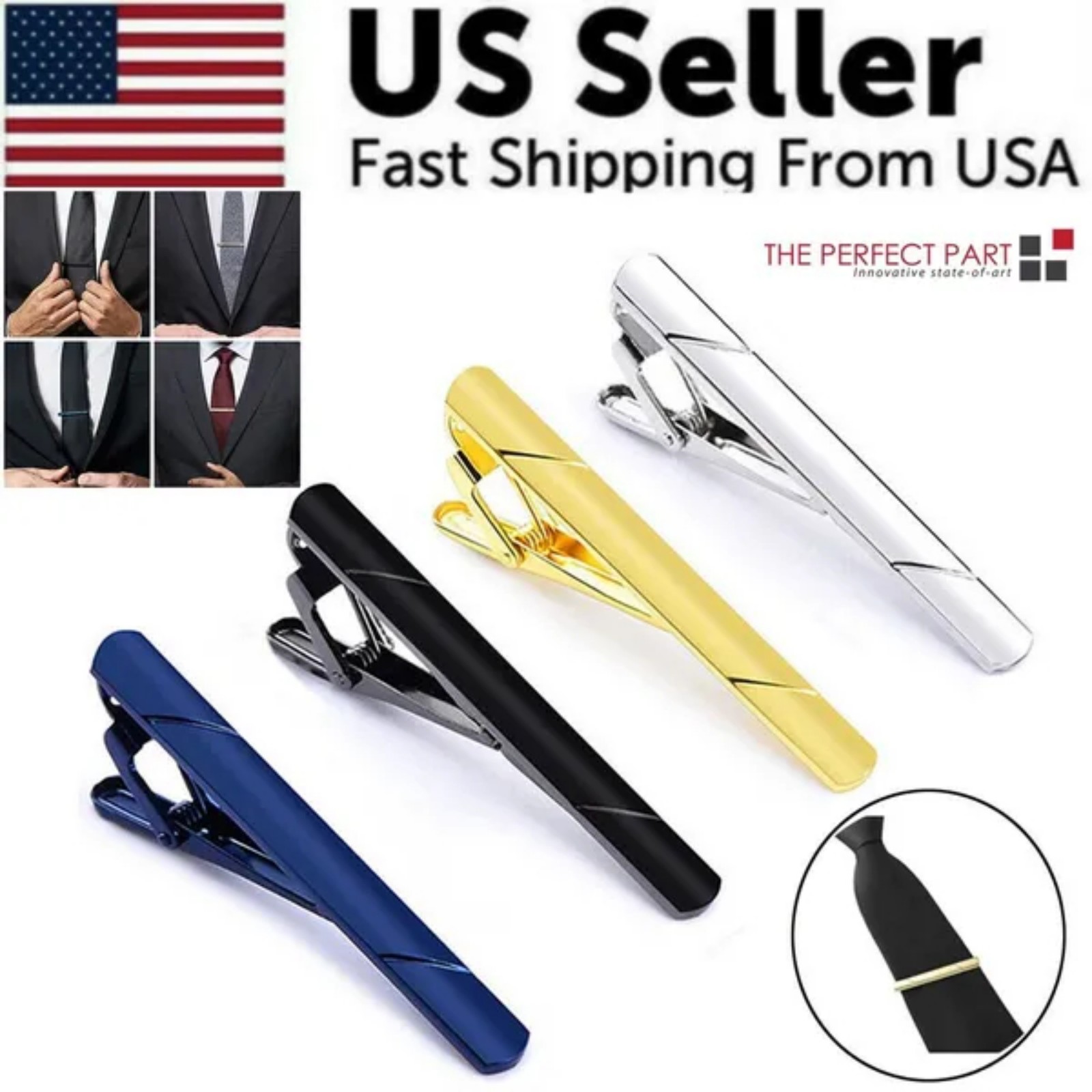 Tie Clip Silver - Juego de 4 Pinzas para Corbata