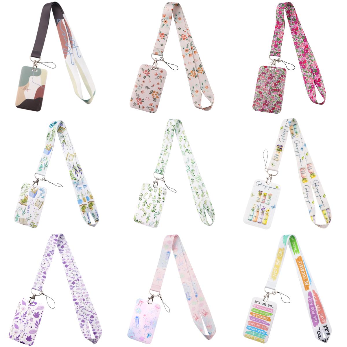 Lanyard Badge Holder - Vintage mujeres niñas flor ID titular