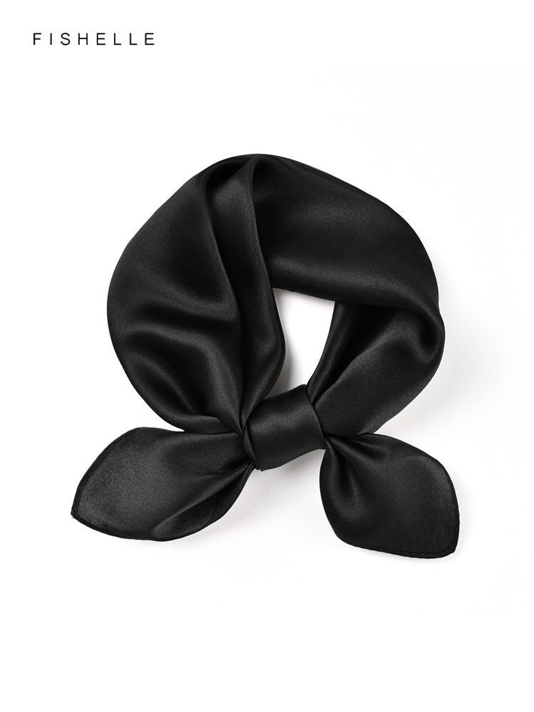 Silk Neck Scarf - Bufanda de seda pura negra de